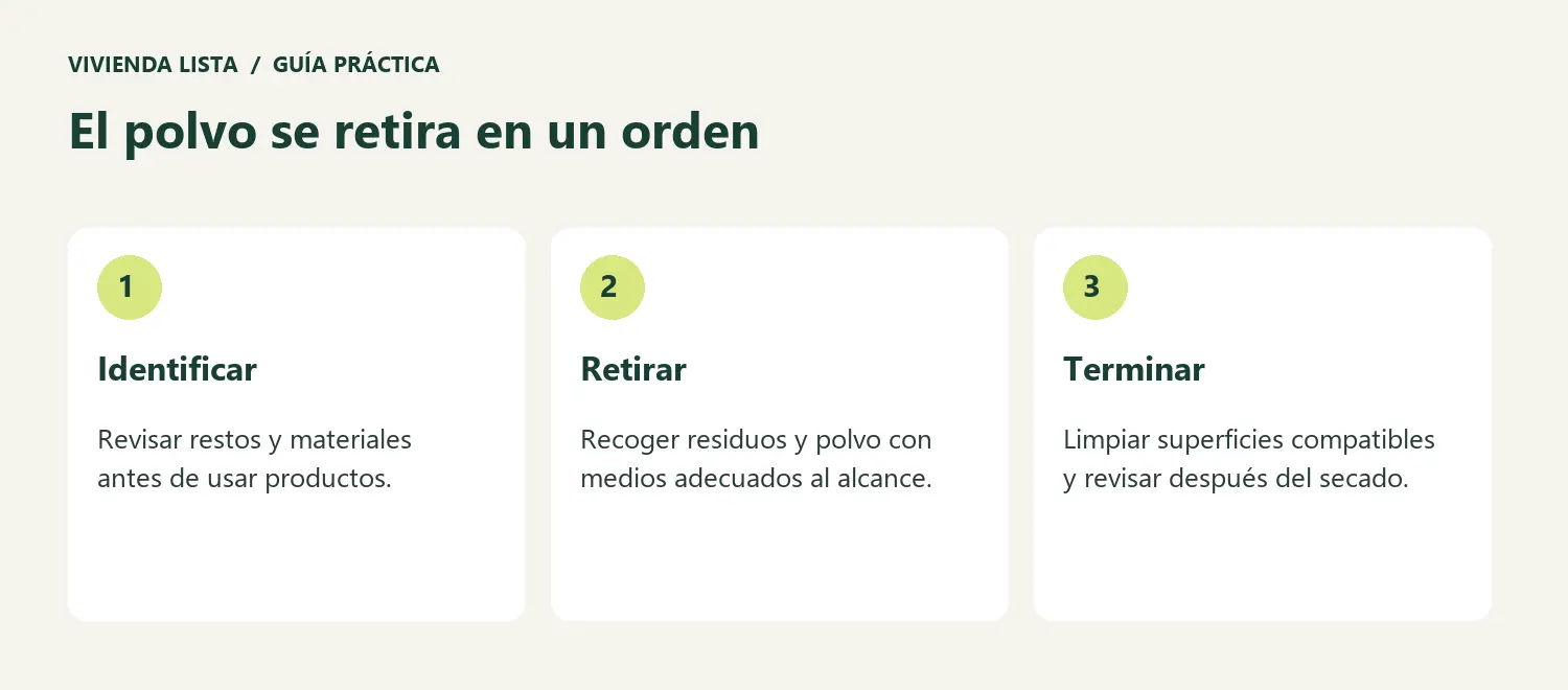El polvo se retira en un orden